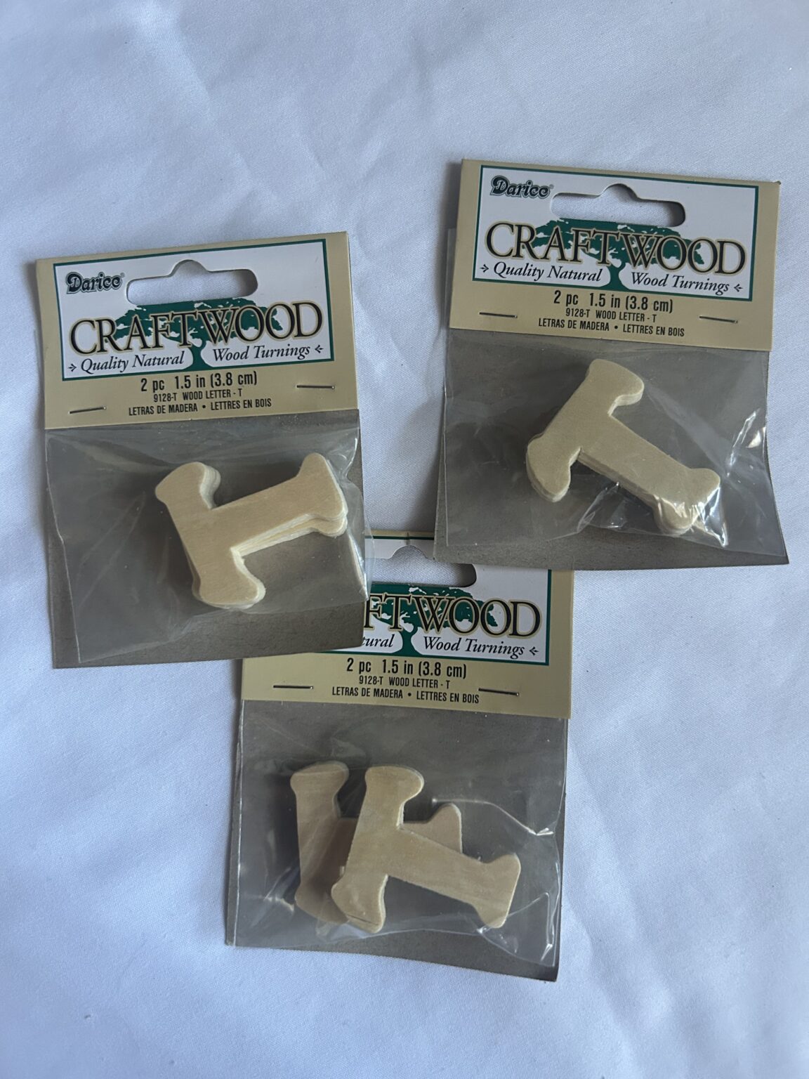 T Wooden Letter 3 pack - Each with 2 Letters (6 Letters Altogether) 1.5 x 1.5 inch