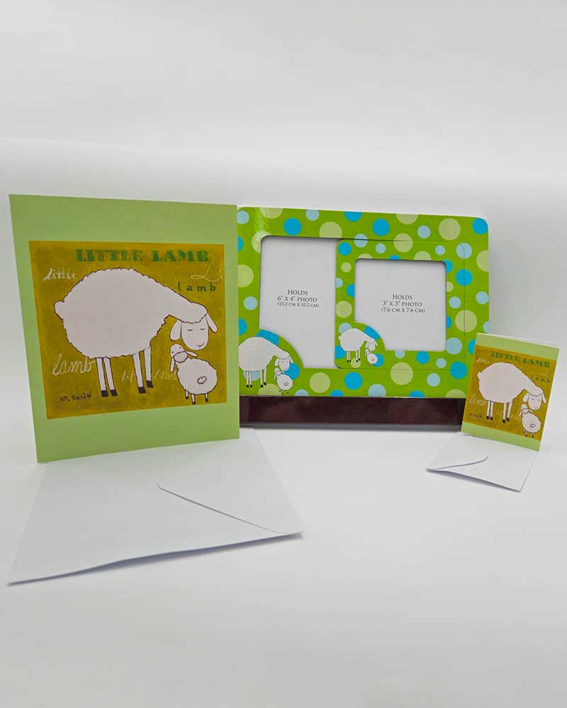 Little lamb gift set with note cards, gift tags, and magnetic frames